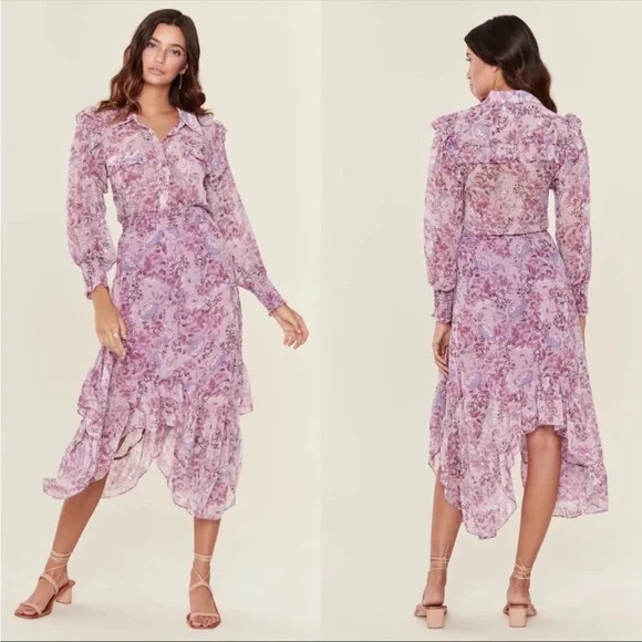 Misa Los Angeles Kiaya Ruffle Dress In Lilac Floral